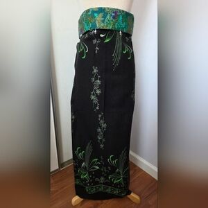 Black and Green Floral Maxi Skirt Made In Thailand Wrap-style New